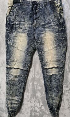 Blue Cult Denim Jeans Men 44x34 Punk Hip Hop Grunge Zipper Knee Drawstring Waist